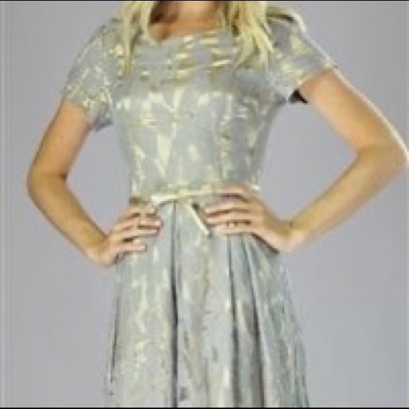 Mikarose 1940s Style Modest Dress Renee Gold & Grey Lace XS - Picture 12 of 13